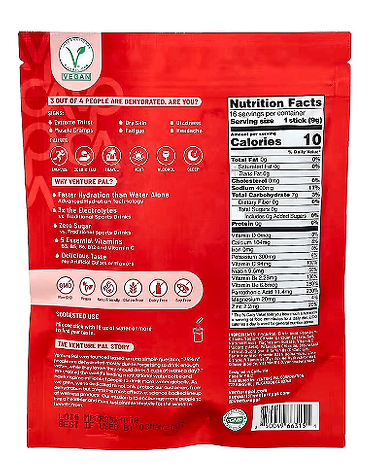 Cherry hydration mix pouch — back, original label panel