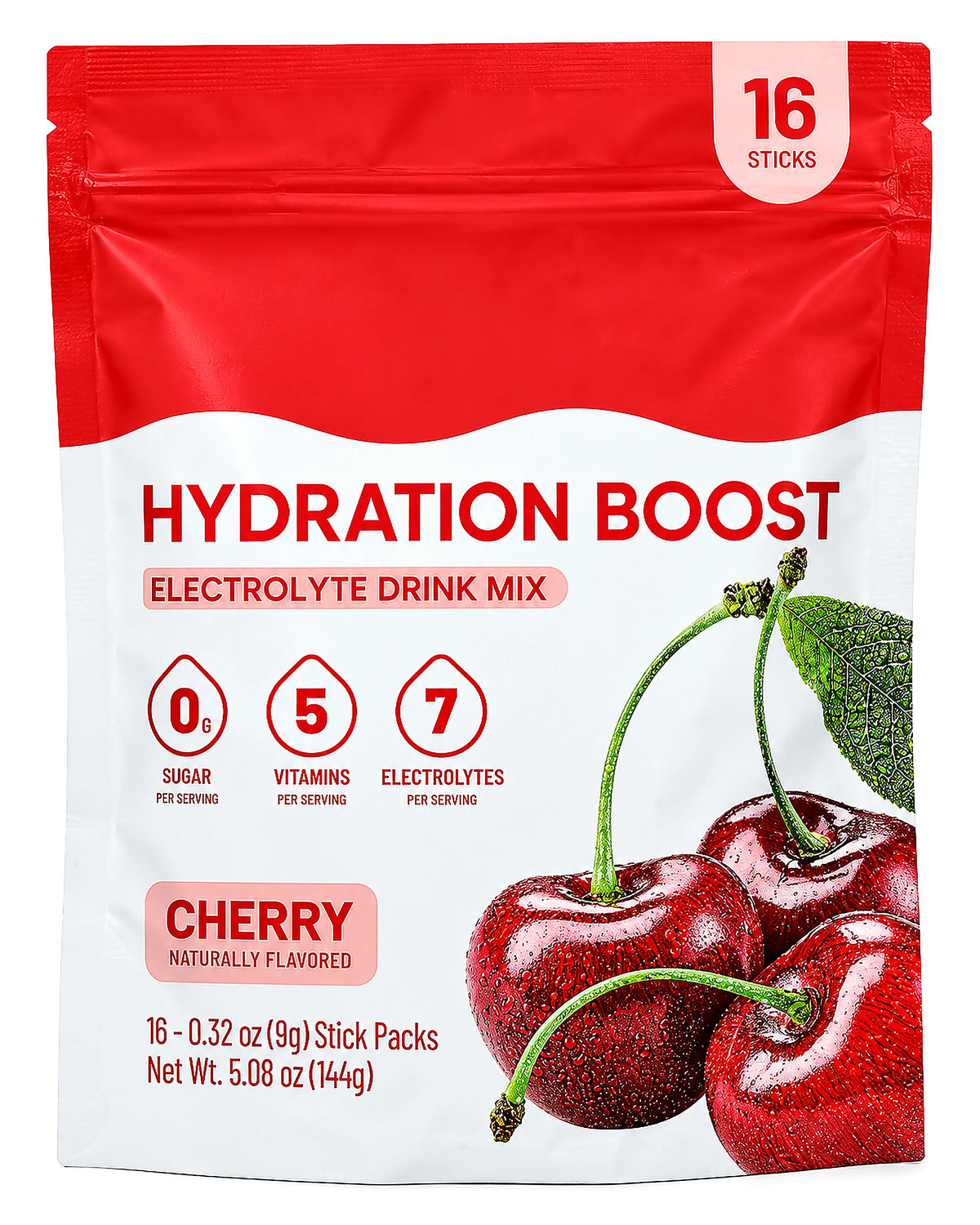 RESET Cherry hydration mix pouch — front, optimized WebP