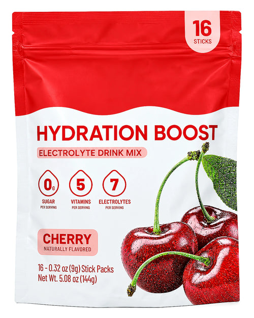 RESET Cherry hydration mix pouch — front, optimized WebP