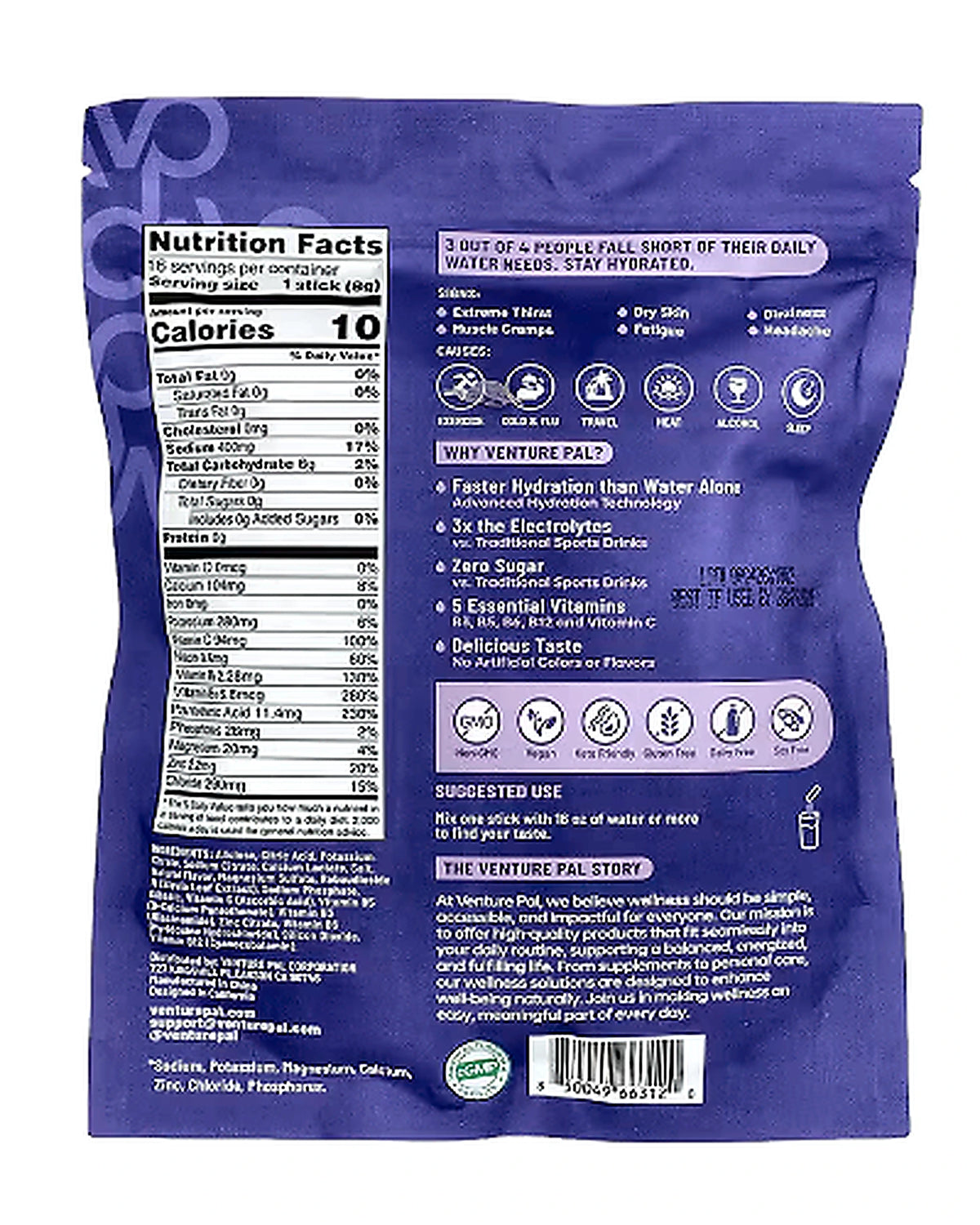 Grape hydration mix pouch — back, original label panel