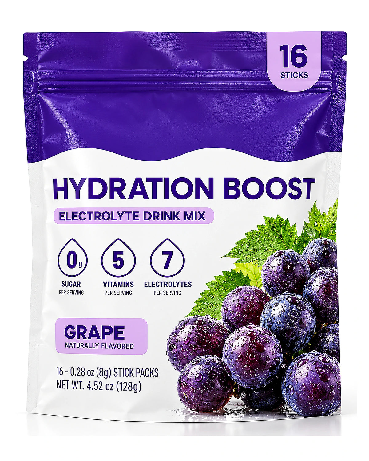 RESET Grape hydration mix pouch — front, optimized WebP